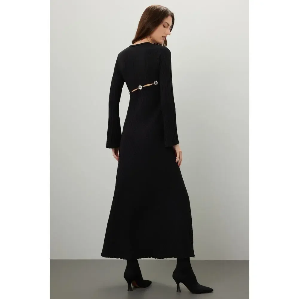 Simon Miller Simm Black Long Sleeve Asymmetric Cut Out Sweater Maxi Dress XL - Picture 2 of 13